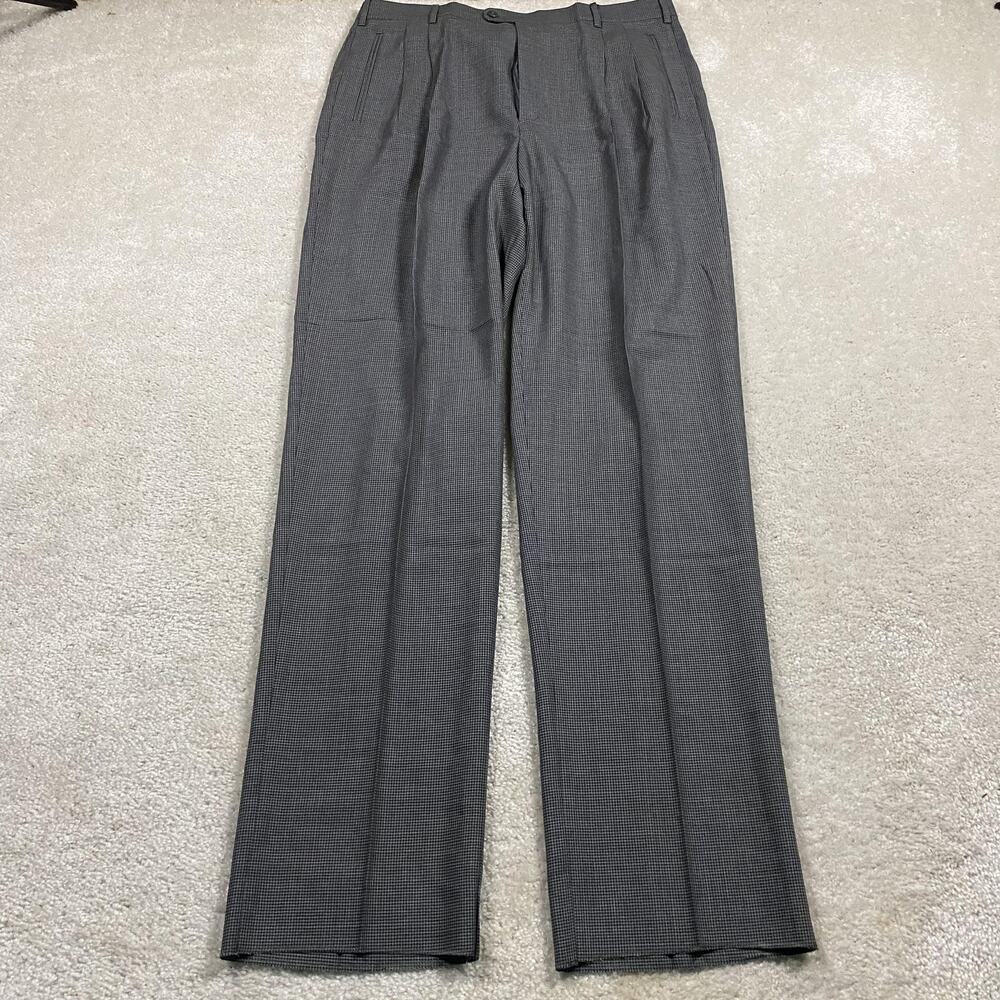 Zanella Pants Mens 38 Gray Wool Herringbone Pleated Dress Trousers Italy Formal